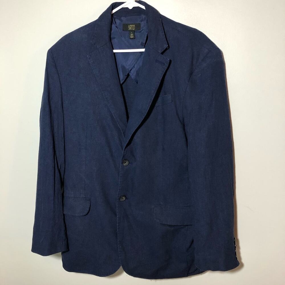 Club Room Luxury mens linen navy blue unstructured blazer sz L preppy classic